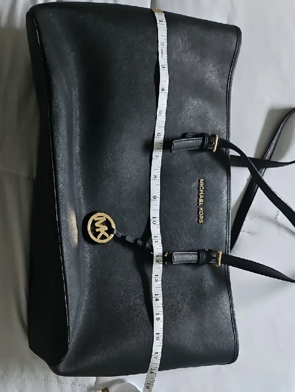 Michael Kors Black Leather Tote with Gold MK Charm